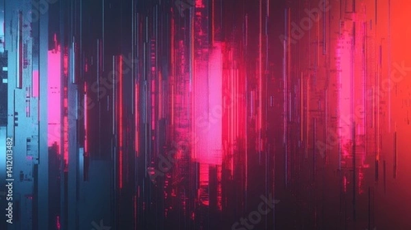 Obraz Dynamic, glowing vertical lines in a futuristic, abstract cityscape.