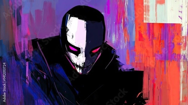 Obraz Abstract digital illustration of a masked figure.