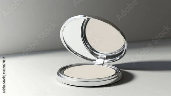 Fototapeta Elegant Open Compact Mirror with White Powder Surface