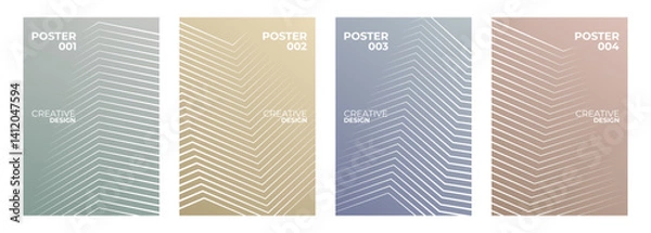 Fototapeta Set of abstract posters with white lines patterns for creative graphic design. Minimalist cover templates. Vector illustration.