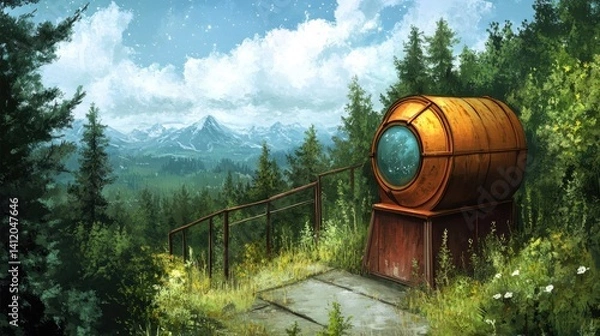 Obraz Rusty observatory nestled among a mountainous forest.