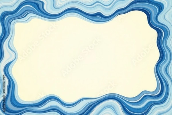 Fototapeta Marbled border with swirling blue and white patterns on a cream-colored background, abstract, pattern