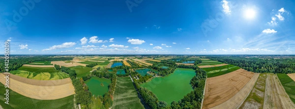 Fototapeta Das nordschwäbische Lechtal rund um die Aindlinger Badeseen von oben