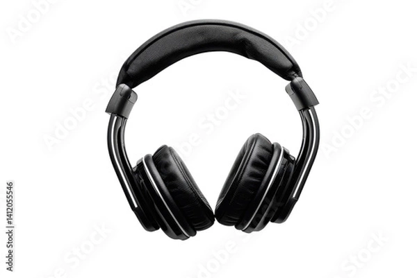 Fototapeta Classic black headphones resting on a smooth white surface ready for an immersive music experience isolated on transparent background
