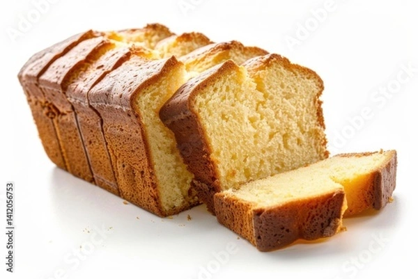 Fototapeta Golden loaf of freshly baked cake bread sliced and ready to enjoy in cozy kitchen setting isolated on transparent background