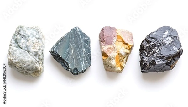 Fototapeta Different types of rocks isolated on a white background