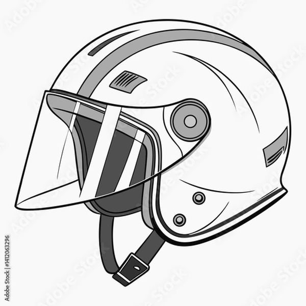 Fototapeta Vector Illustration Of Motorcycle Helmet With Visor In Black And White Style