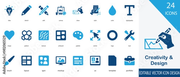Fototapeta Creativity and Design vector icon set. containing canvas, draw, style, shape, pattern, texture and more solid collection