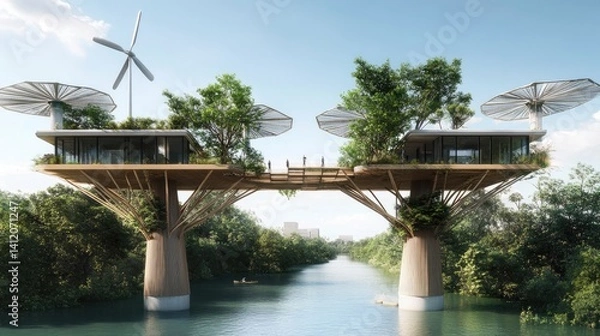 Obraz Sustainable elevated living bridge connecting two arboreal structures.