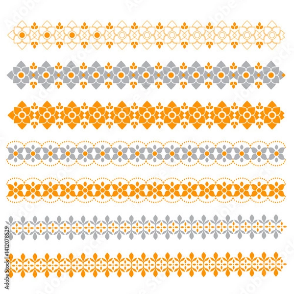 Obraz pattern, border, vector, frame, design, ornament, illustration, decoration, set, art, seamless, gold, element, floral, line, vintage, wallpaper, style, black, yellow, texture, card, flower, banner, sy