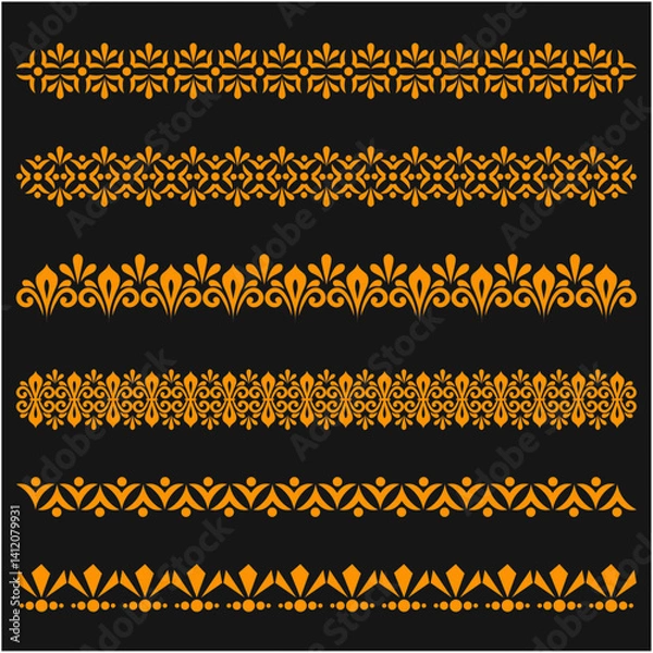 Fototapeta pattern, border, vector, frame, design, ornament, illustration, decoration, set, art, seamless, gold, element, floral, line, vintage, wallpaper, style, black, yellow, texture, card, flower, banner, sy