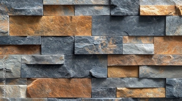 Fototapeta Captivating blend of textured stone wall panels in warm and cool tones