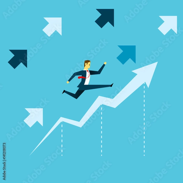 Fototapeta Grow up. Manager jumped arrows growing up with vigor. Concept business vector illustration.