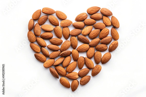 Fototapeta Almonds in Heart Shape on White Background – Healthy Food Concept Top View