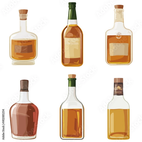 Fototapeta whiskey, spirits, vector, transparent background, various types