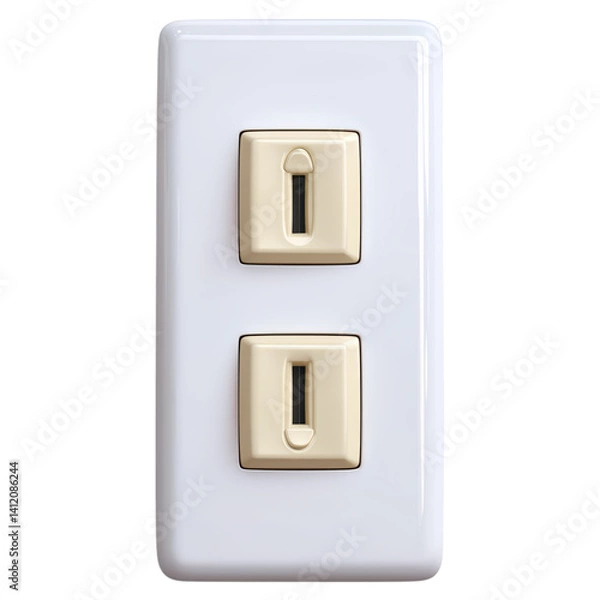Fototapeta White Light Switch on Wall with Two Simple Switches, isolated on transparent background.