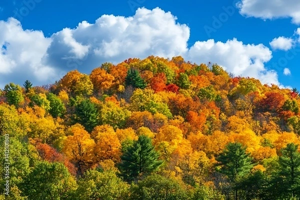Fototapeta A Picturesque Hillside Covered in Lush Autumn Trees with Vibrant Colors.