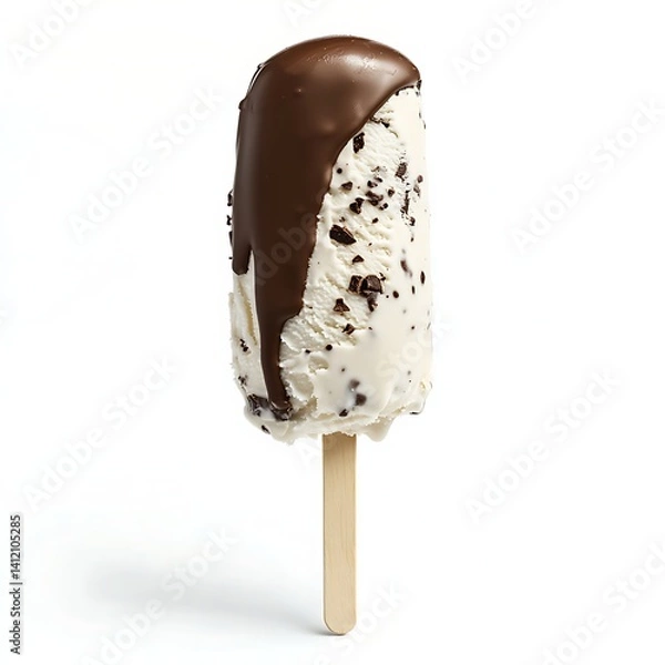 Obraz Ice cream bar with chocolate and vanilla on a stick, white background