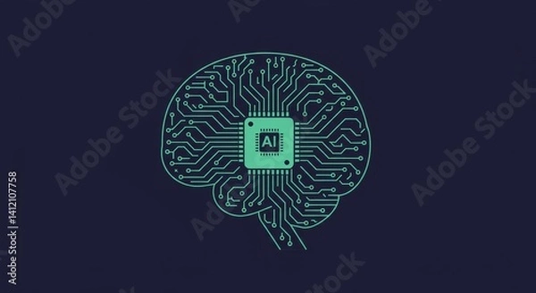 Fototapeta Abstract brain chip symbolizing machine learning intelligence.