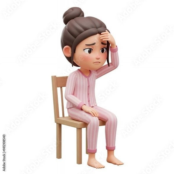 Fototapeta 3D Render of a Sad Girl Sitting on a Chair