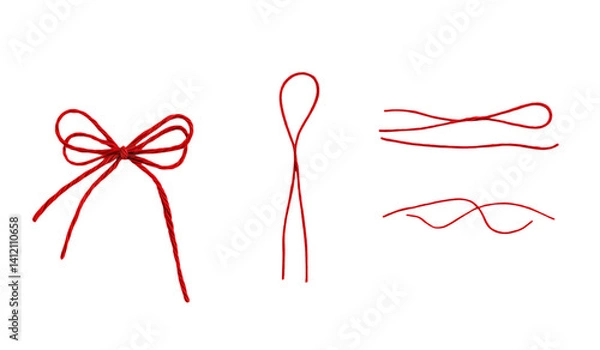 Obraz Red string with tied bow and loops isolated on trasparent background