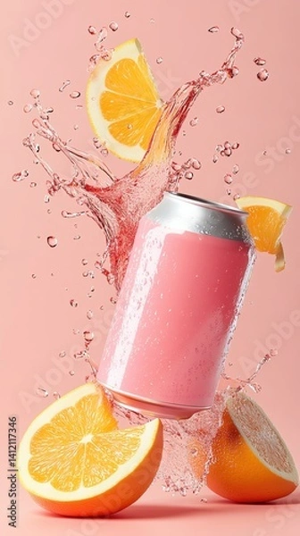 Fototapeta Refreshing drink with citrus splash effect.
