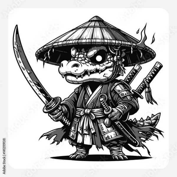 Obraz Chibi Crocodile Ronin – Samurai Warrior Vector Illustration