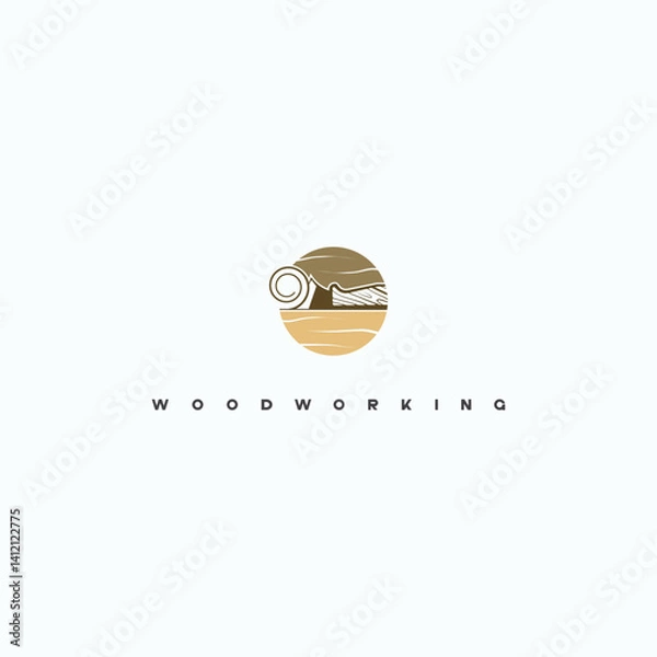 Fototapeta 
an illustration consisting of an image of a chisel plowing a tree and the inscription "woodworking"