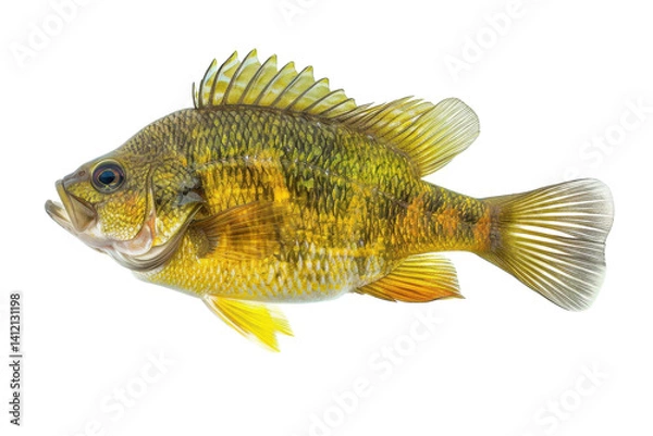 Fototapeta A vibrant sunfish gracefully glides through clear waters during a sunny day in summer isolated on transparent background