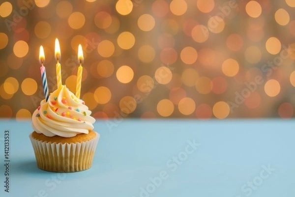 Fototapeta Celebrating a Special Occasion With a Festive Cupcake Adorned With Candles and Sprinkles