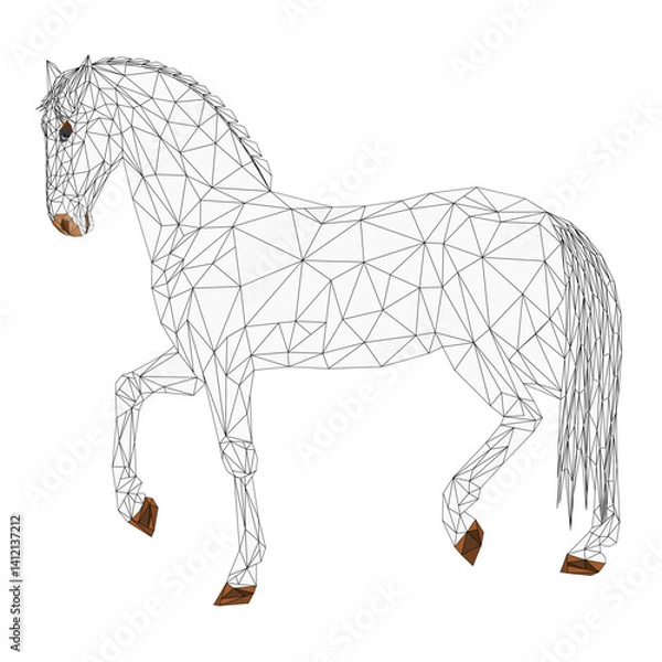 Obraz Sorrel horse stallion exterior outline low-polygon mosaic vector illustration editable hand drawn   