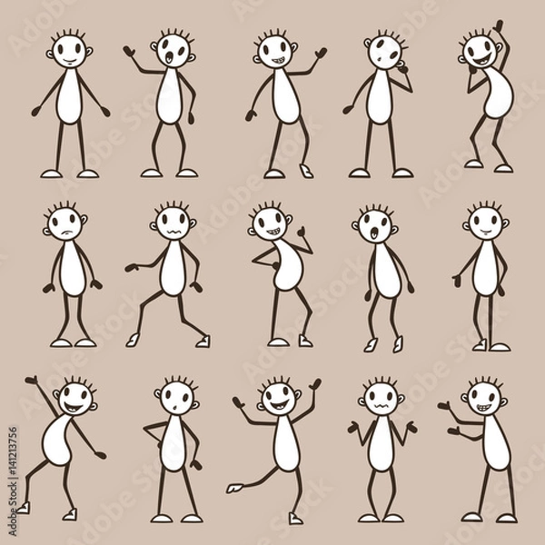 Obraz stick figures cartoon vector set
