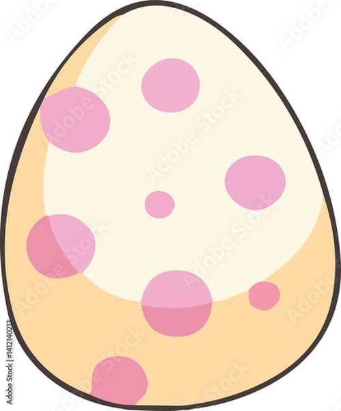 Fototapeta Cute cartoon-style Easter egg with pastel pink spots on a cream and peach background, perfect for holiday designs, kids' graphics, or festive spring decorations.