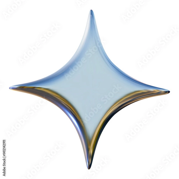 Fototapeta Y2K Isolated Chrome Metal Element. 3D Steel Element on Transparent Background	