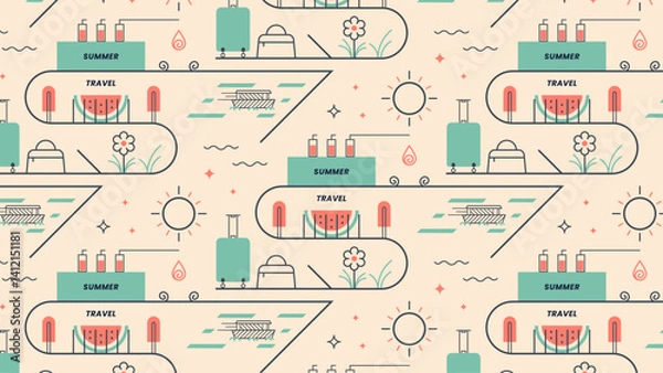 Fototapeta Summer travel seamless pattern design.
