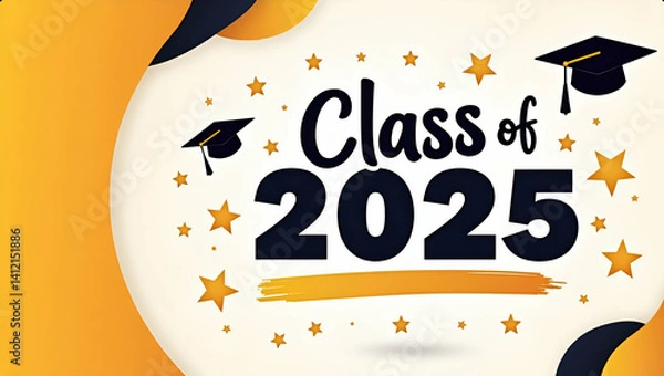 Obraz Dynamic Class of 2025 Graduation Banner: Modern Typography, Bold Colors, Commemorative Design, Academic Achievement, Empty Space for Customization