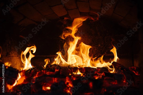 Obraz old oven with flame fire