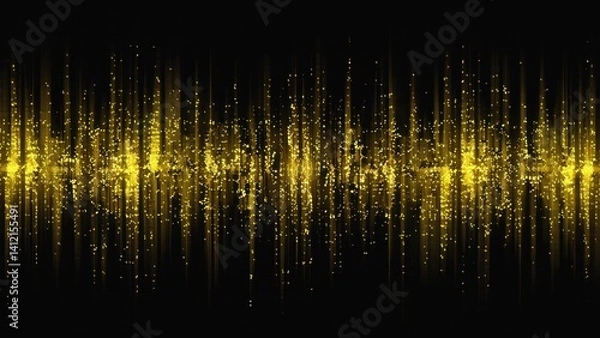 Obraz A long line of golden dots that are scattered across the image. The dots are of varying sizes and are arranged in a way that creates a sense of movement and energy. Scene is one of excitement