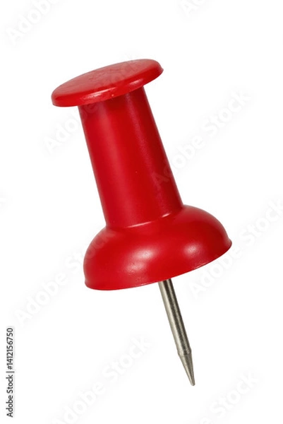 Fototapeta High-Quality Close-Up Image of a Bright Red Push Pin on a Black Background, Ideal for Office or School Supply Illustrations