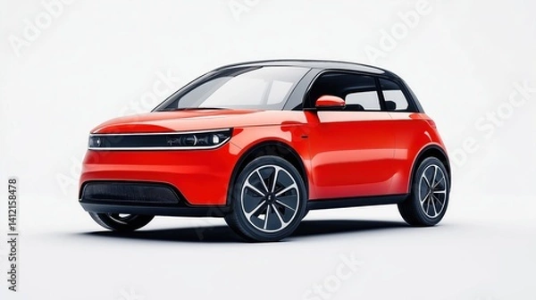Fototapeta A compact brigth red electric car mockup with a modern and clean design, viewed at a front-side angle.