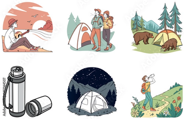 Fototapeta Camping Bundle. Abandoned Factory Remnants Collection Illustrations