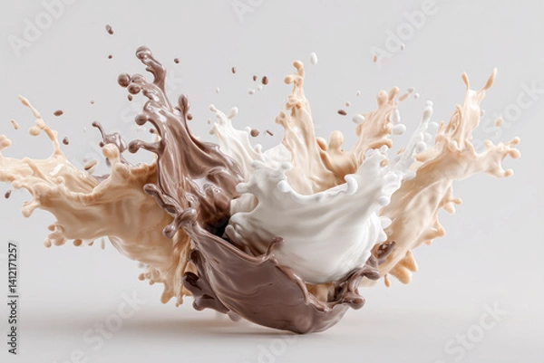 Fototapeta Smooth Milk and Chocolate Splash with Clipping Path Effect