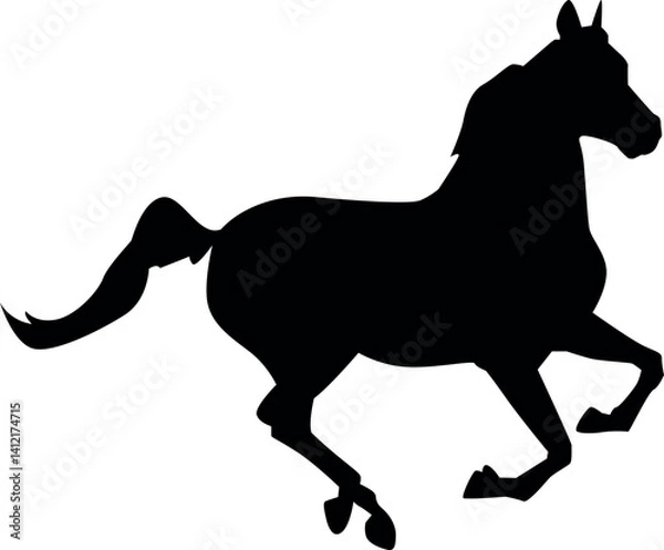 Fototapeta Elegant black silhouette of a horse, ideal for equine-themed designs, logos, and illustrations. Vector EPS file with clean and detailed outlines