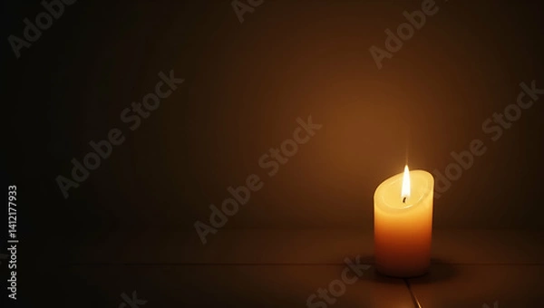 Obraz Elegant Candlelight Vigil for Memorial Day: Soft Glow and Reflection in Peaceful Commemoration - Ideal Photo Stock with Left Space