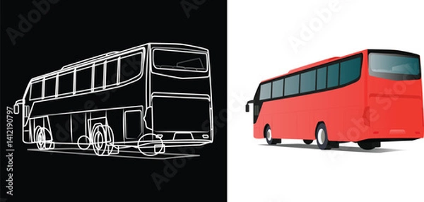 Obraz Bus on going illustration back view with line art
