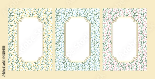 Obraz Beautiful floral frame background in vintage shabby chic pink yellow blue pastel color with blank space for print cards poster invitation page journal notes layout template