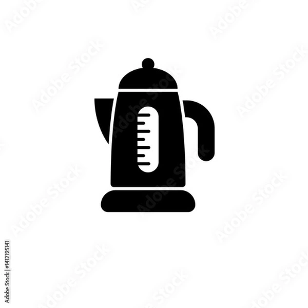 Fototapeta Electric Kettle, Teapot Silhouette Solid Flat Vector Icon Isolated on White Background.