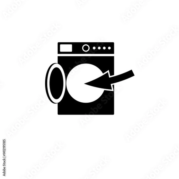 Fototapeta Loading Laundry Washing Machine, Laundromat Solid Flat Vector Icon Isolated on White Background.