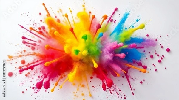 Obraz Colorful Paint Powder Burst in Wide White Panorama