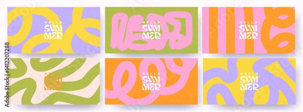 Obraz Creative concept of summer bright and juicy banners set. Modern abstract art design with wavy shapes and lines. Templates for celebration, ads, branding, card, cover, label, poster, sales